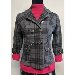 Vintage Y2K Fang Jacket Plaid Military Peacoat Womens Small Grunge Indie Gothic